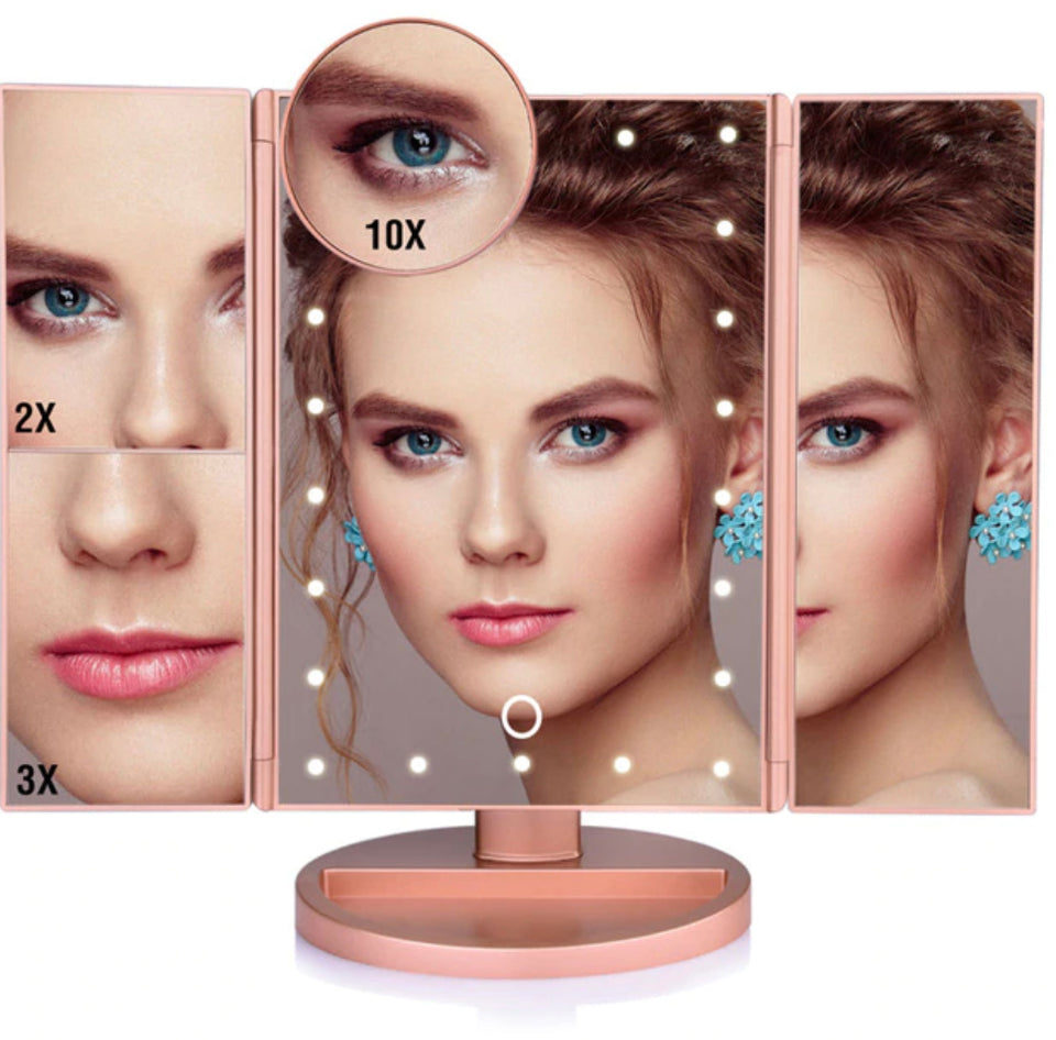 Smart 22' Foldable Triple-Panel LED Makeup Mirror